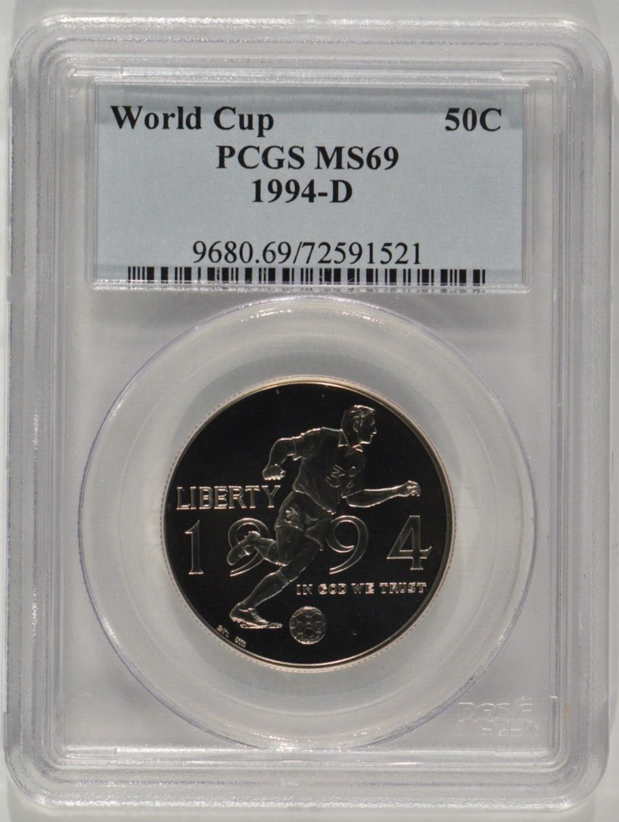 1994 D 50C World Cup MS 69 Cameo PCGS Graded Silver Commemorative Coin