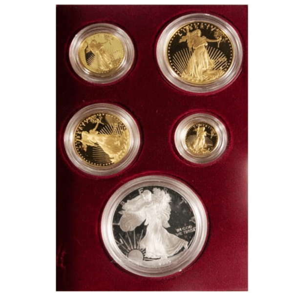 1995-W Set 10th Anniversary 5 coins American Silver Eagle Sets Deep Cameo