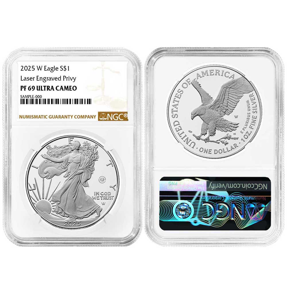2025 (W) $1 Proof American Silver Eagle Laser Beam Privy Brown
