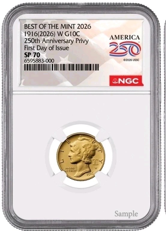 2026-W Mercury Dime Gold Coin , ready