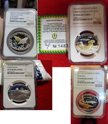 Kazakhstan 4 coin lot set NGC pcgs PF69 PF70 24kt Gold Gilt Gilded .925 Silver