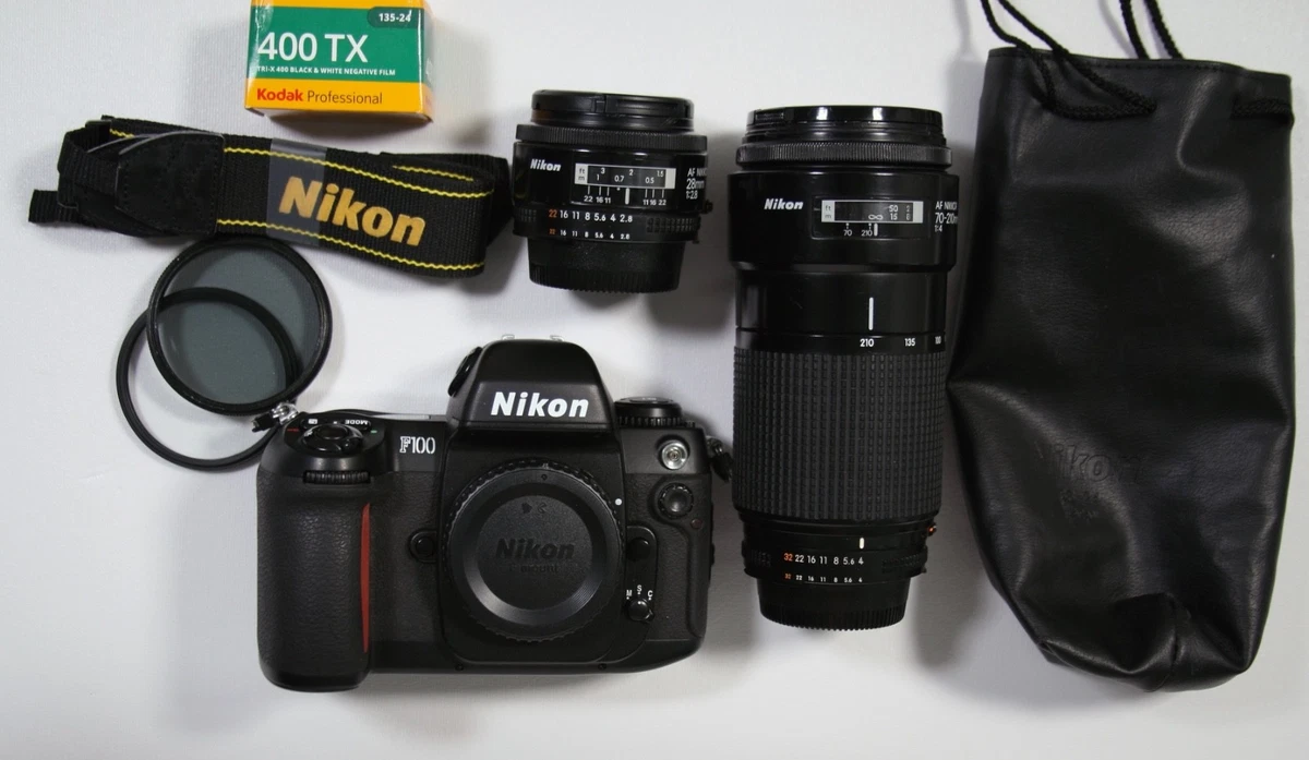 Nikon F100 35mm Film SLR Camera Body With AF Nikkor 28mm F/2.8 And AF Nikkor 70-210mm F/4 Lenses