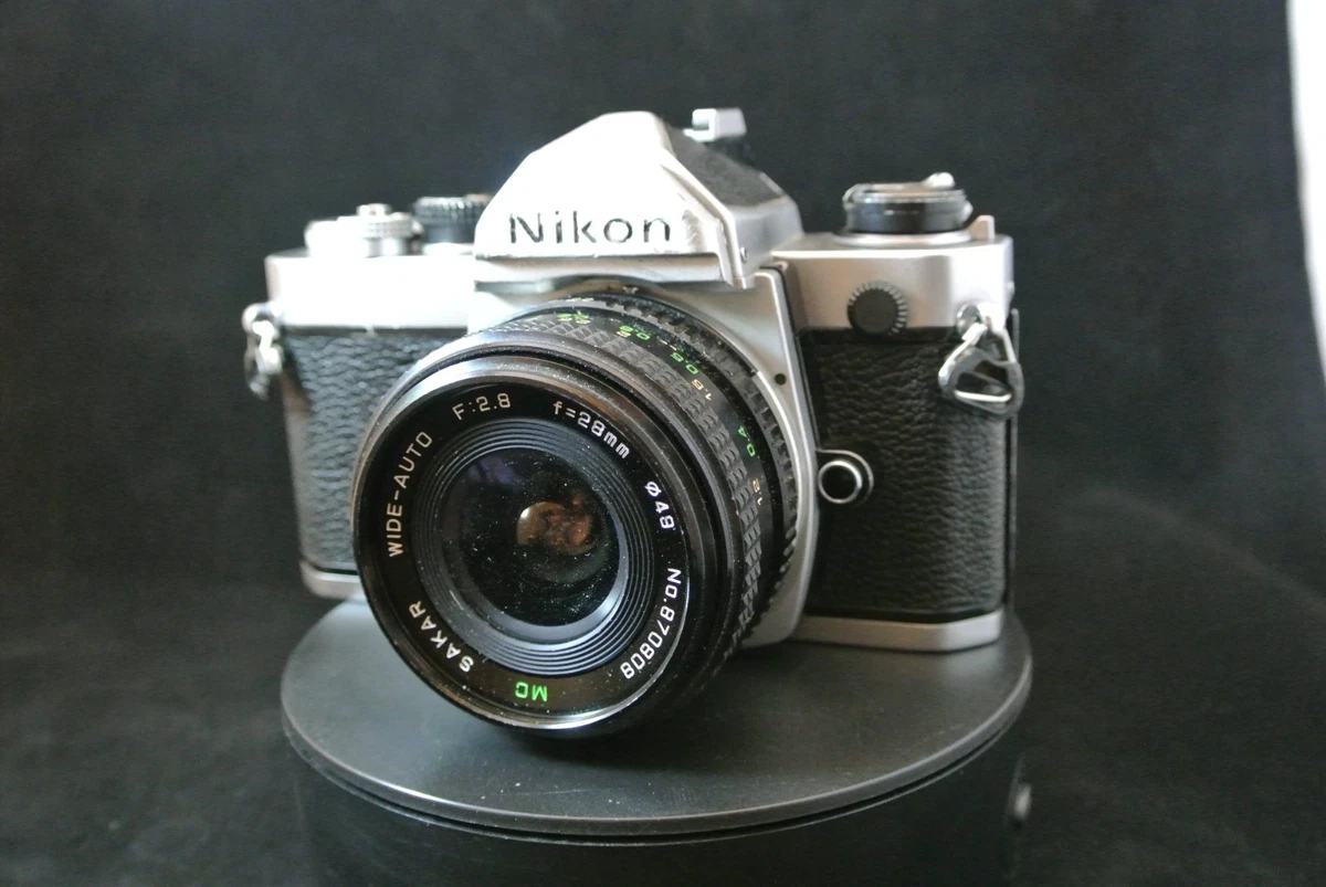Nikon FM 35mm SLR Camera With Sakar 28mm F/2.8 Wide-Auto MC Lens