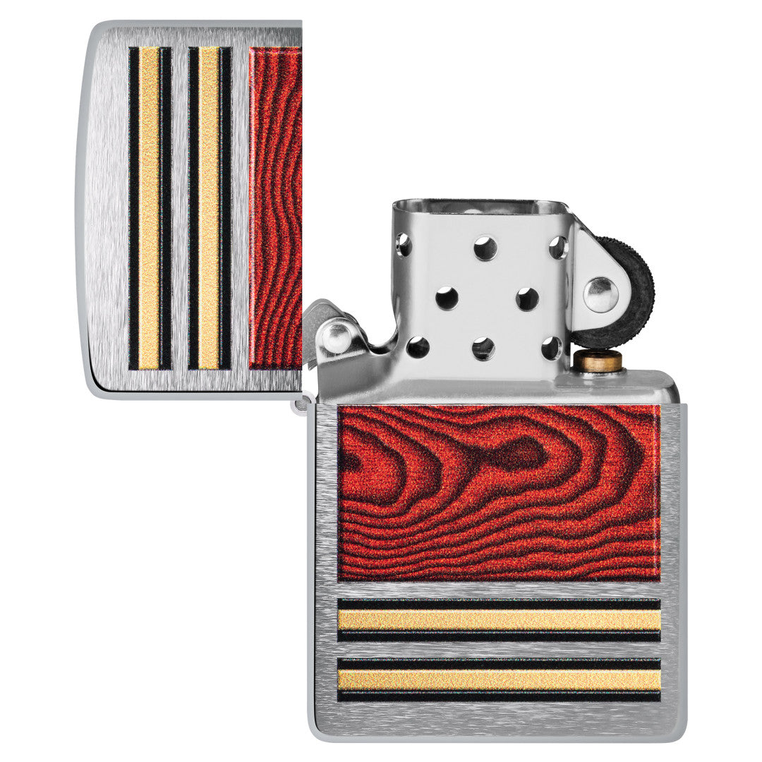 Zippo Brushed Chrome Windproof Lighter With Red Stripe Box