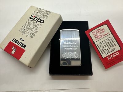 Zippo Slim Lighter "World Money" High Polish Chrome