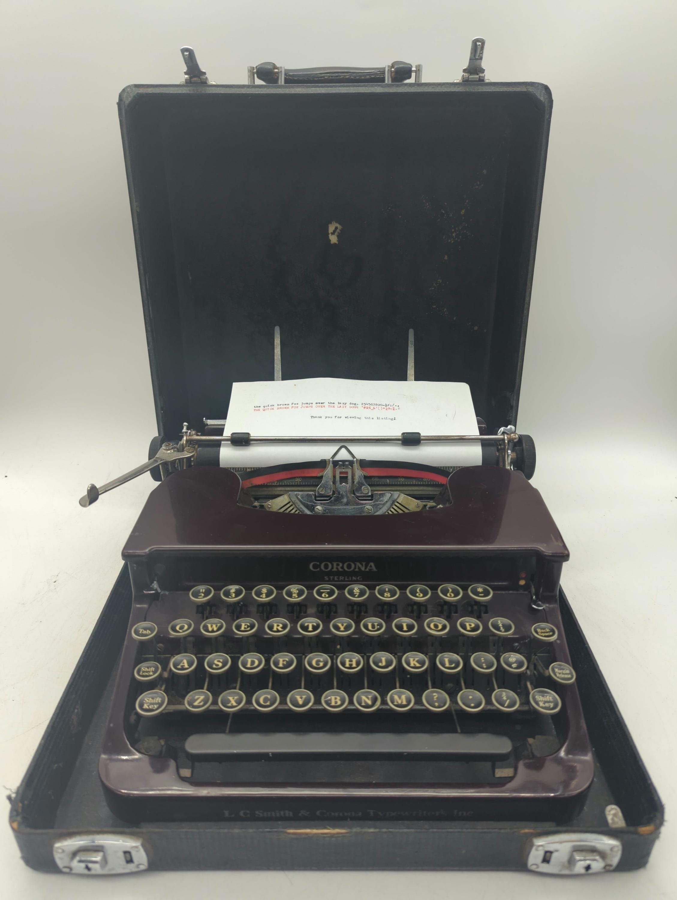 Corona Sterling Portable Typewriter (Maroon, Flat-Top)