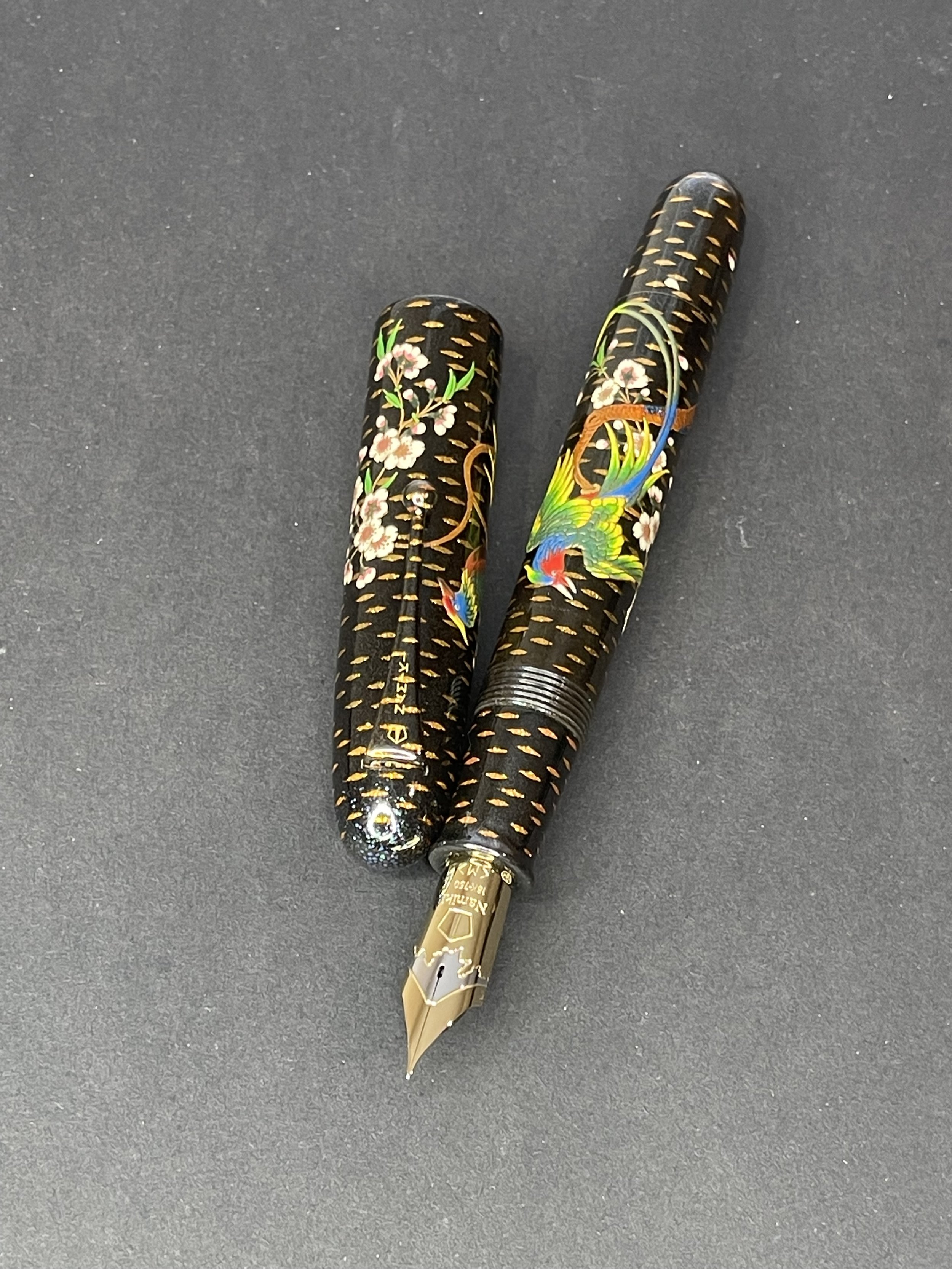 Nakaya Piccolo Cigar Maki-E Bird And Cherry Blossom Fountain Pen 18K Namiki Nib