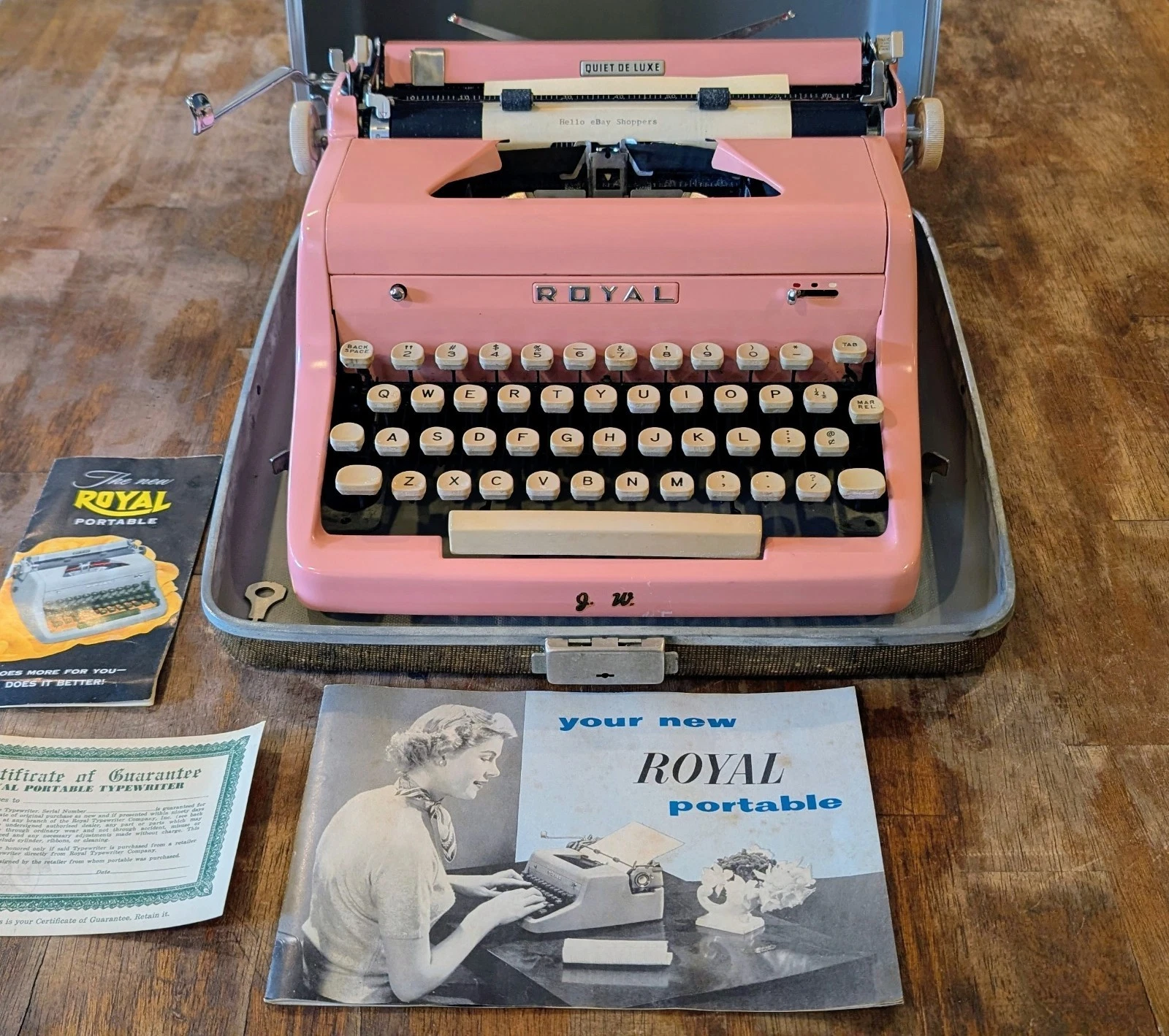 Royal Quiet De Luxe Portable Typewriter Pink 1955