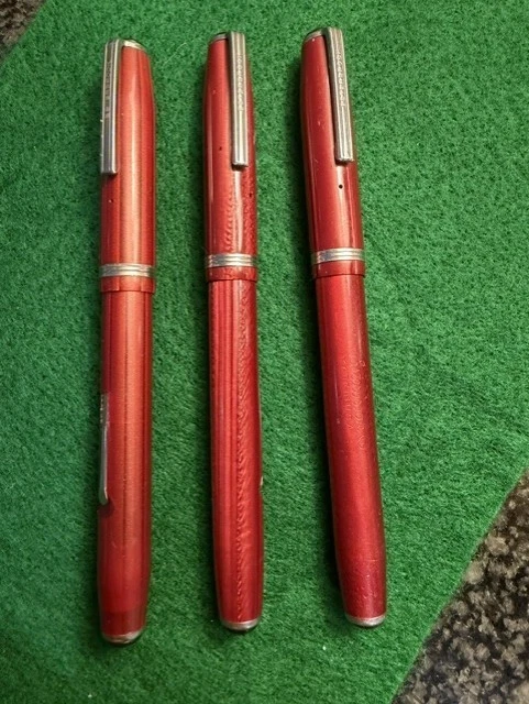 Vintage Chinese Red Fountain Pen Set Of 3