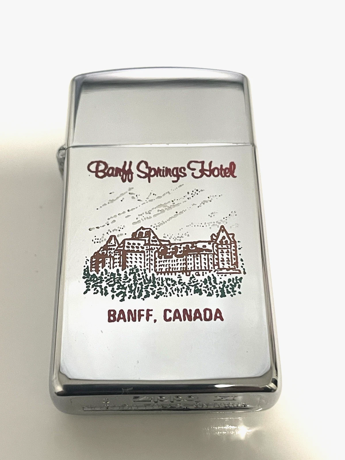 Zippo Slim Banff Alberta Canada High Polish Chrome Lighter