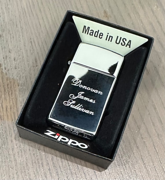 Zippo Slim Lighter High Polish Chrome Engraved