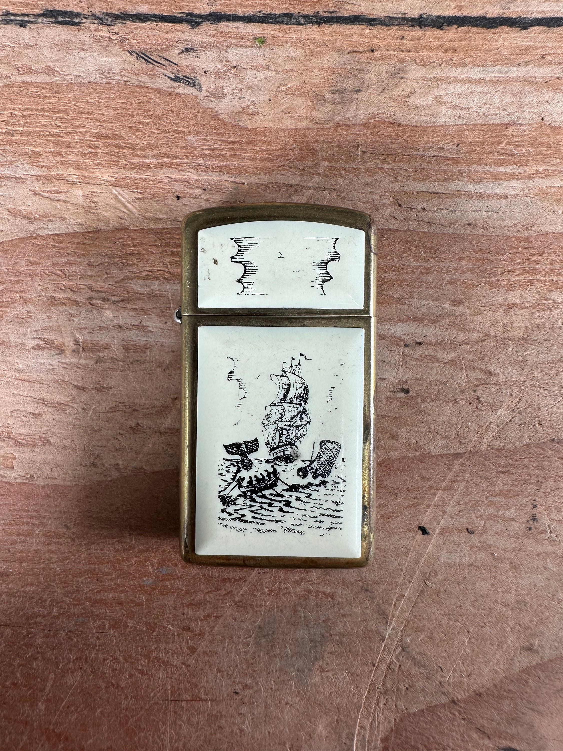 Zippo Slim Scrimshaw Sailing Ship Lighter