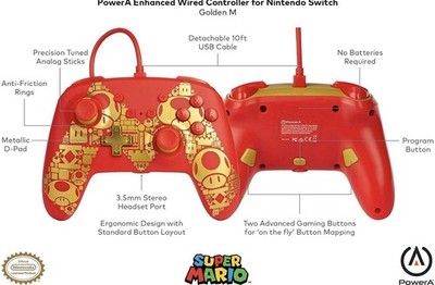 PowerA Super Mario Enhanced Wired Controller Gold (Nintendo Switch)
