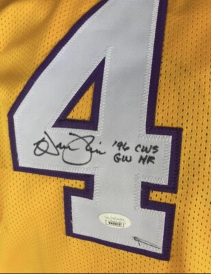Warren Morris #4 Signed LSU Tigers Yellow Jersey With '96 CWS GW HR Inscription (JSA)