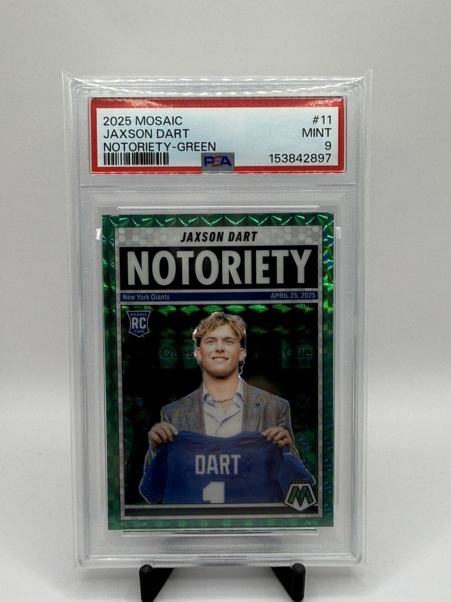 Graded 2025 Mosaic Jaxson Dart #11 Notoriety Green Rookie Football Card