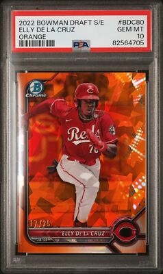 ELLY DE LA CRUZ 2022 Bowman Chrome SAPPHIRE ORANGE REFRACTOR /75