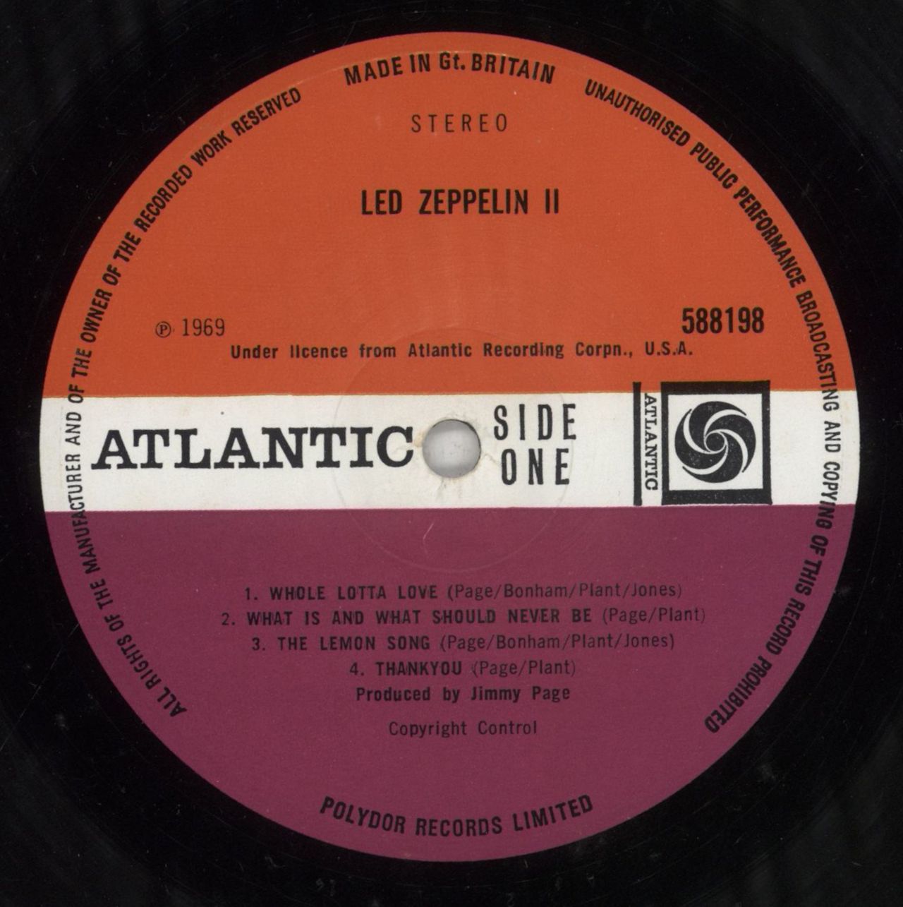 Led Zeppelin II UK 1969 Atlantic Plum Label LP