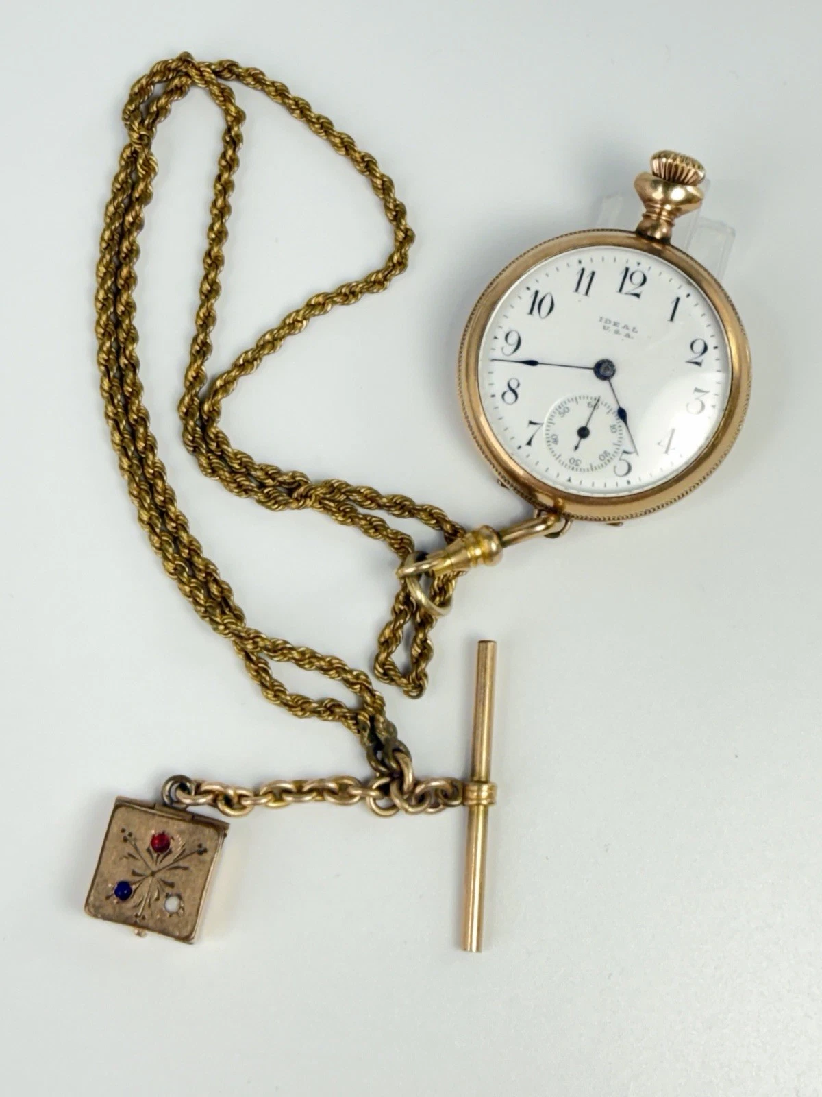Antique Gold-Filled Hunter Case Pocket Watch With Chain