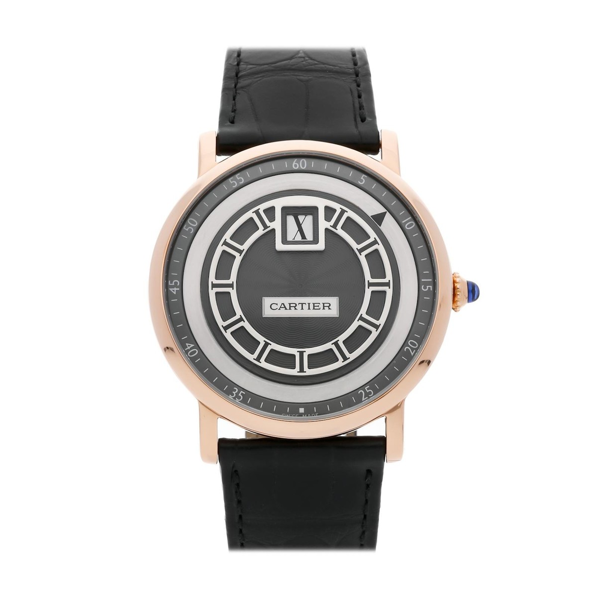 Cartier Rotonde Jump Hour RG Manual 42mm Grey Dial Strap Watch W1553751