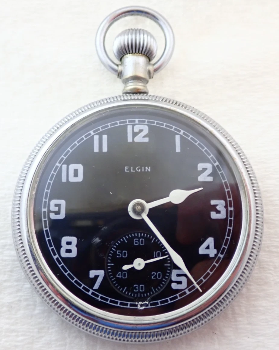 Elgin Military Black Dial Pocket Watch