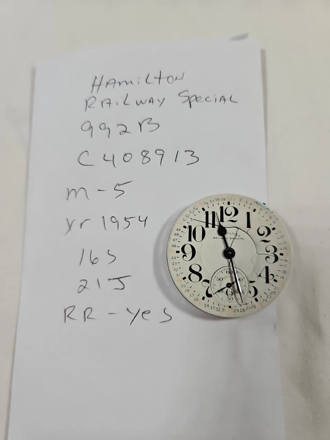 Hamilton Grade 992 16s 21J Pocket Watch Movement