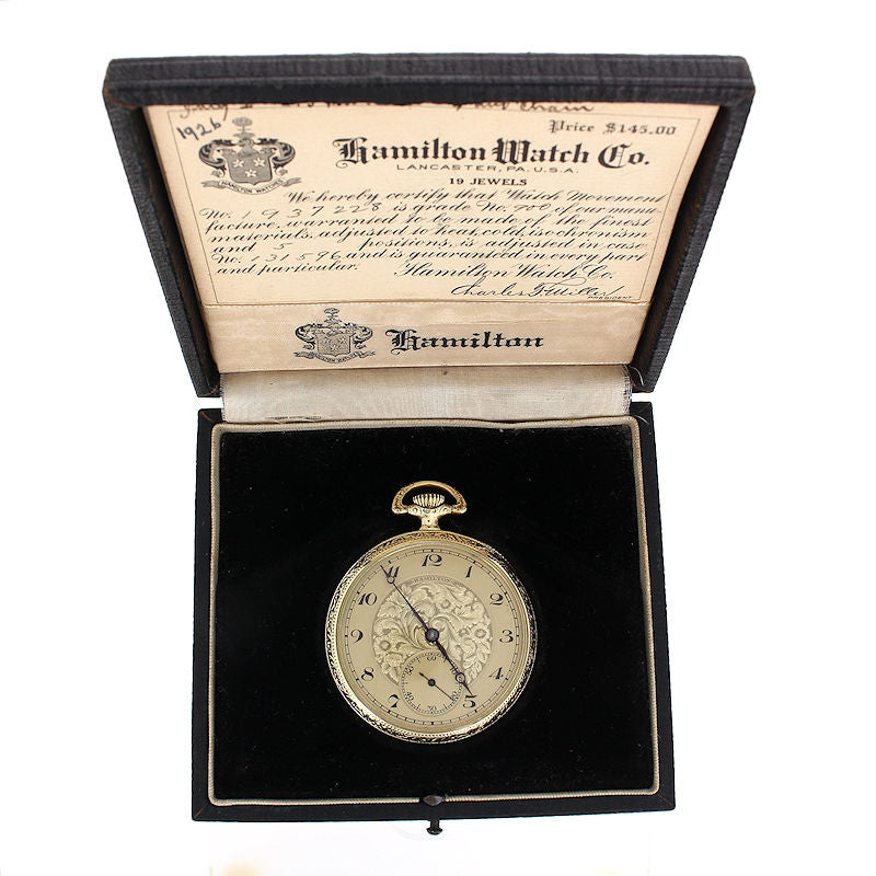 Hamilton Open Face Pocket Watch Gold Filled Engraved Case