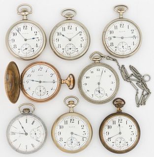 Lot Of 6 Antique Pocket Watches And Watch Chain (Elgin, Waltham, Lady Elgin)