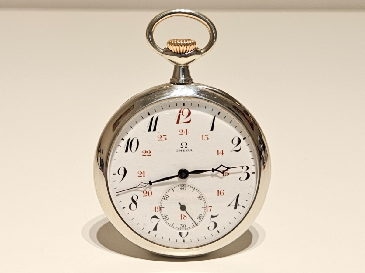 Omega Anti-Magnetique Open-Face Pocket Watch 24-Hour Dial