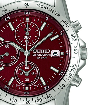 Seiko Spirit SBTQ045 Red Dial Chronograph Stainless Steel Men's Watch