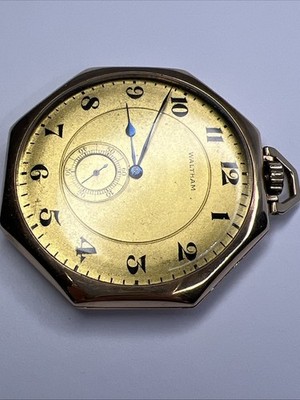 Waltham Quartz Octagonal Gold-Tone Pocket Watch